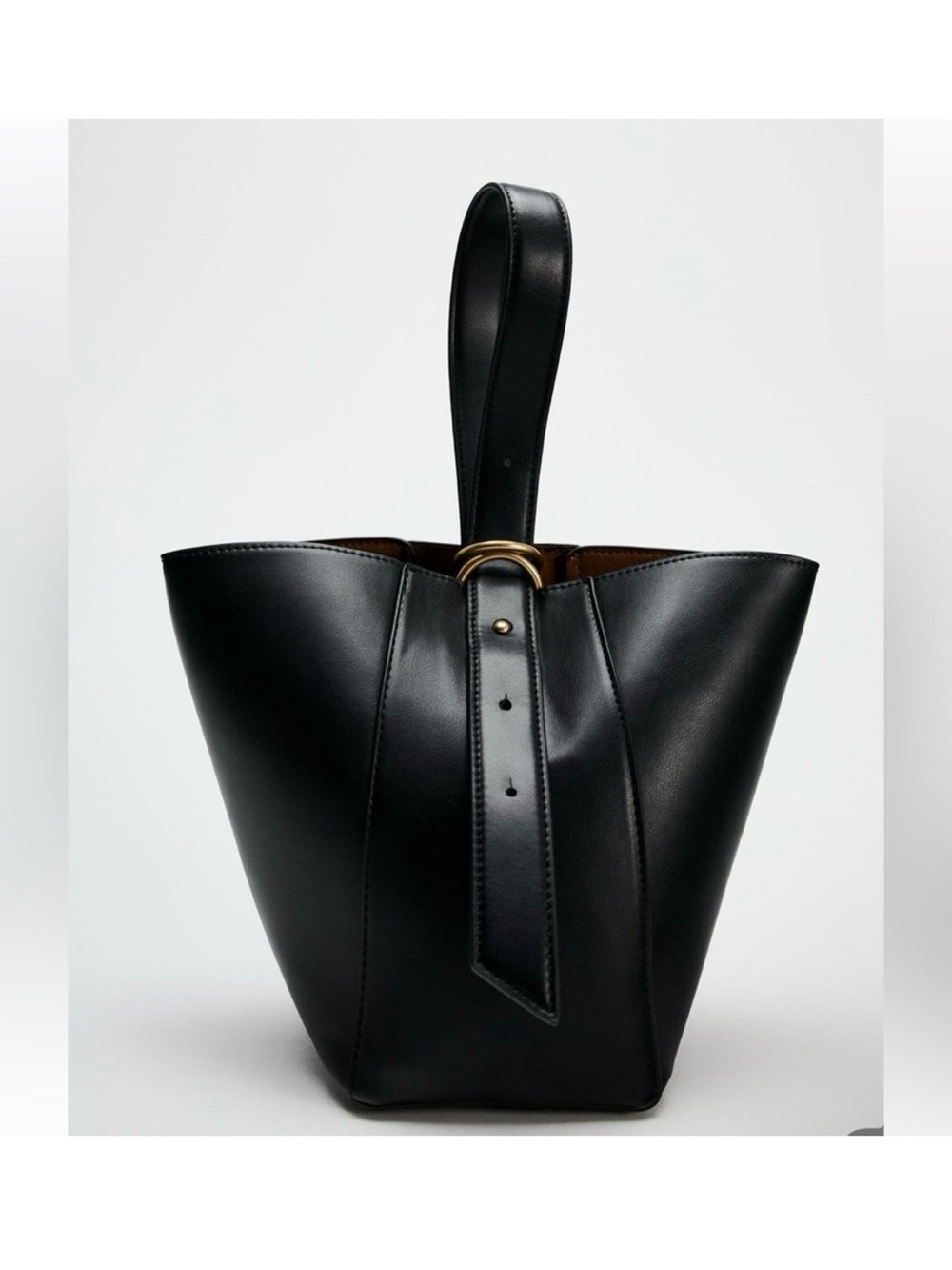 Zara Black Mini Bucket Bag with Gold Ring